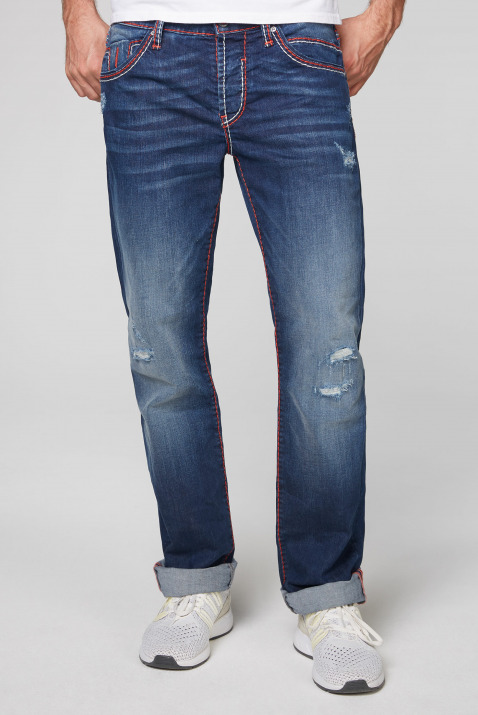 Jeans RO:BI mit bunten Nähten und Used Look Farbe : ocean blue used ,  Weite :  30 ,  Länge:  34
