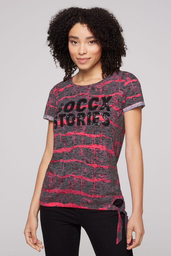 Soccx Ausbrenner-Shirt mit Pailletten-Logo pinky red