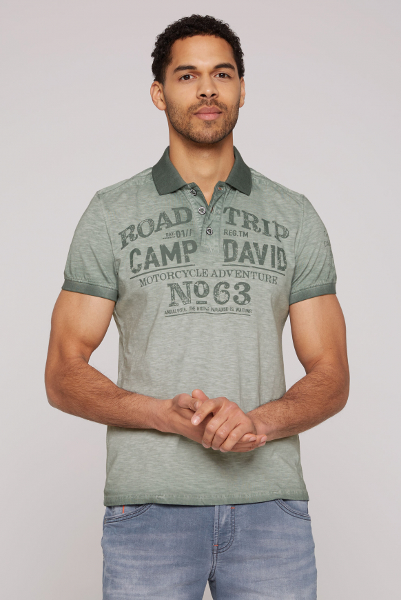 Soccx Kurzarmpolo im Vintage-Style mit Artworks dusty green