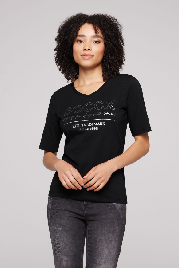 Soccx T-Shirt mit V-Ausschnitt und Print black