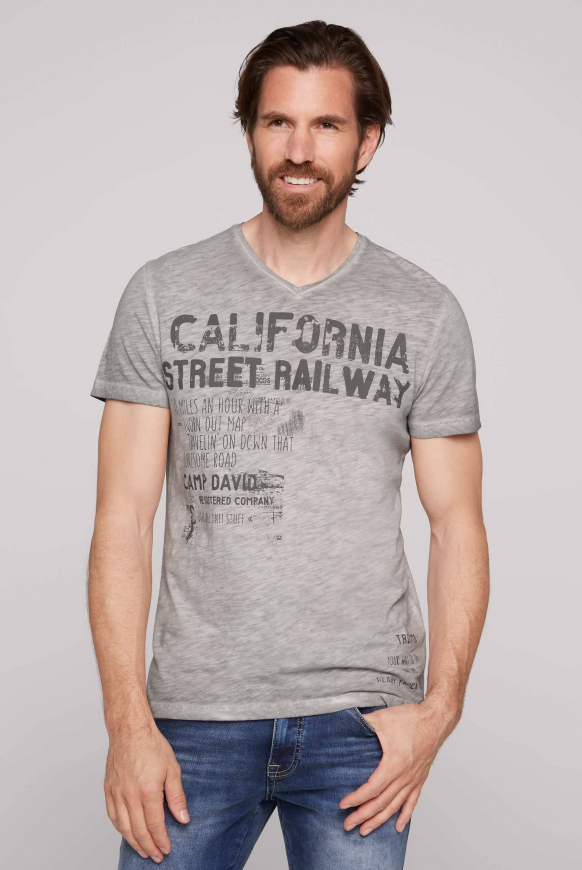 Soccx T-Shirt mit V-Neck im Vintage Style shadow M