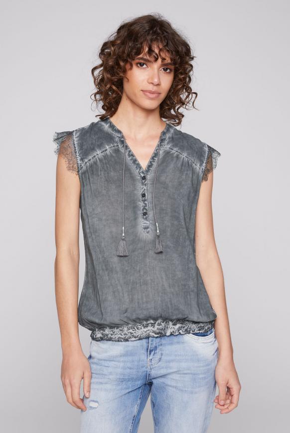 Ärmellose Bluse mit Spitze und Back Artwork