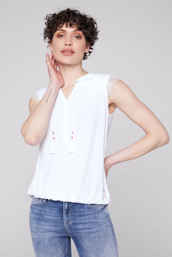 Ärmellose Bluse mit Spitze und Back Artwork