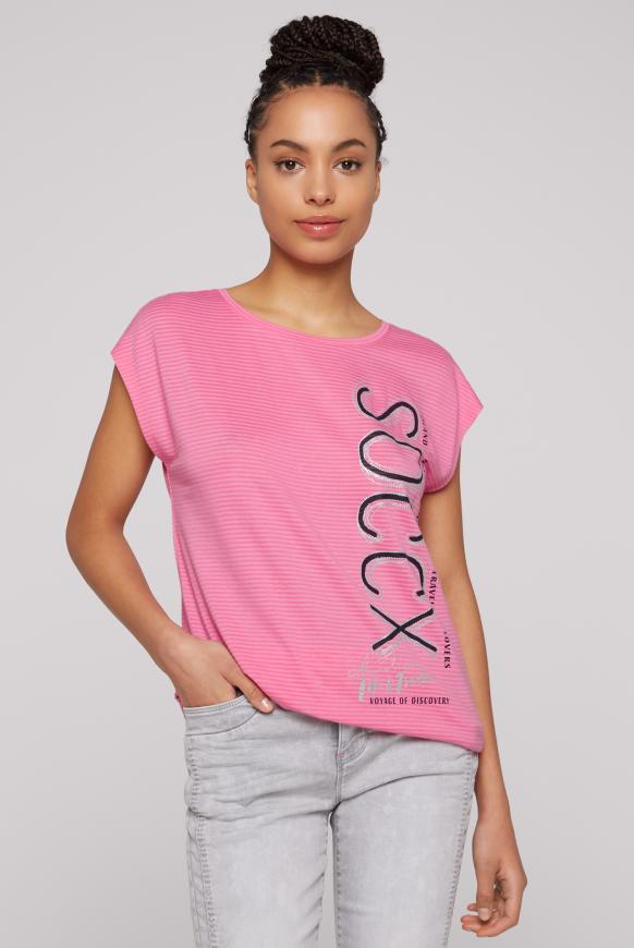 Ärmelloses Logo-Shirt mit Jacquard-Streifen pink punch