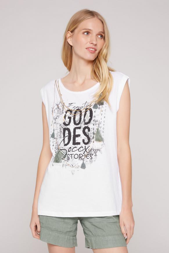 Ärmelloses Shirt mit Print und Quasten opticwhite