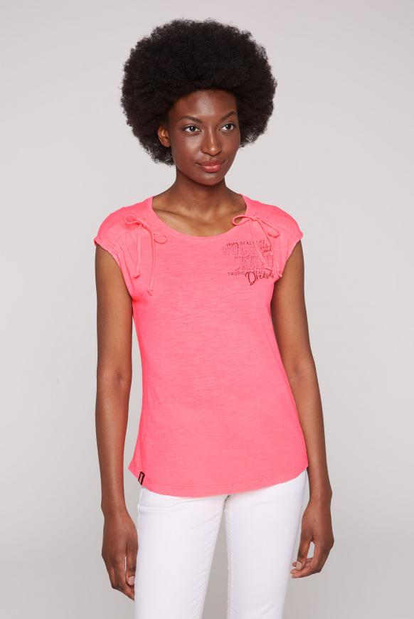 Ärmelloses Shirt mit Raffung und Prints tropical pink