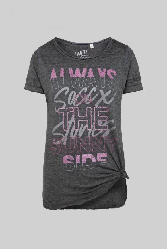 Ausbrenner-Shirt mit Knotensaum und Artwork