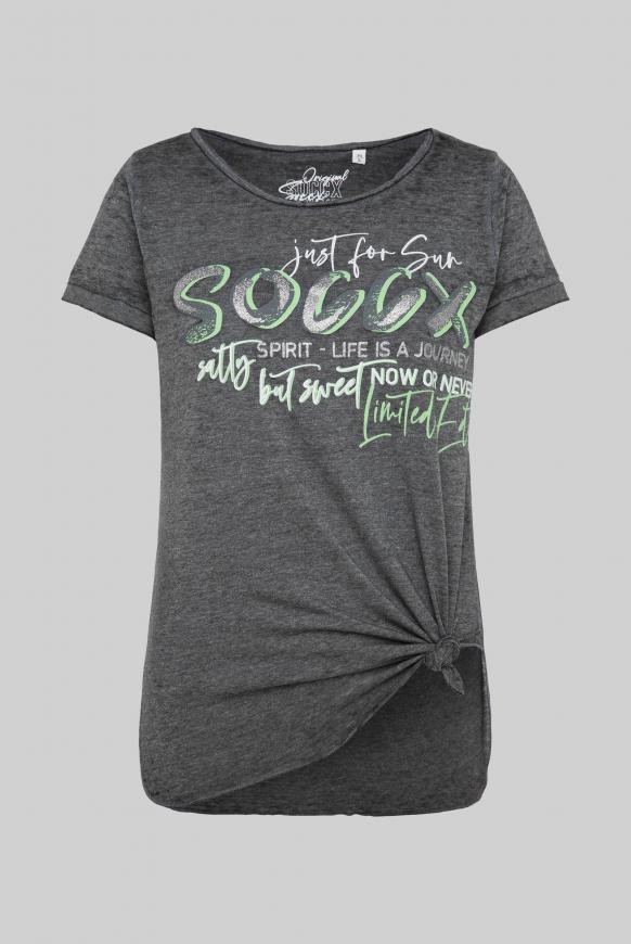 Ausbrenner-Shirt mit Knotensaum und Print