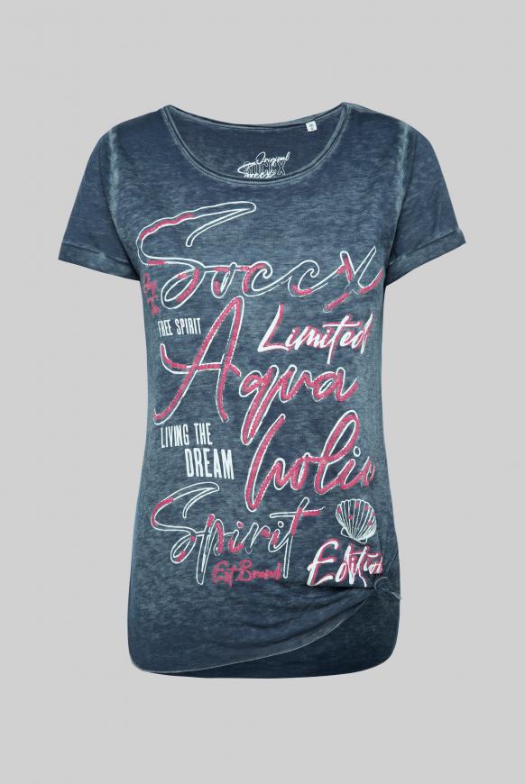 Ausbrenner-Shirt mit Knotensaum und Puff Print