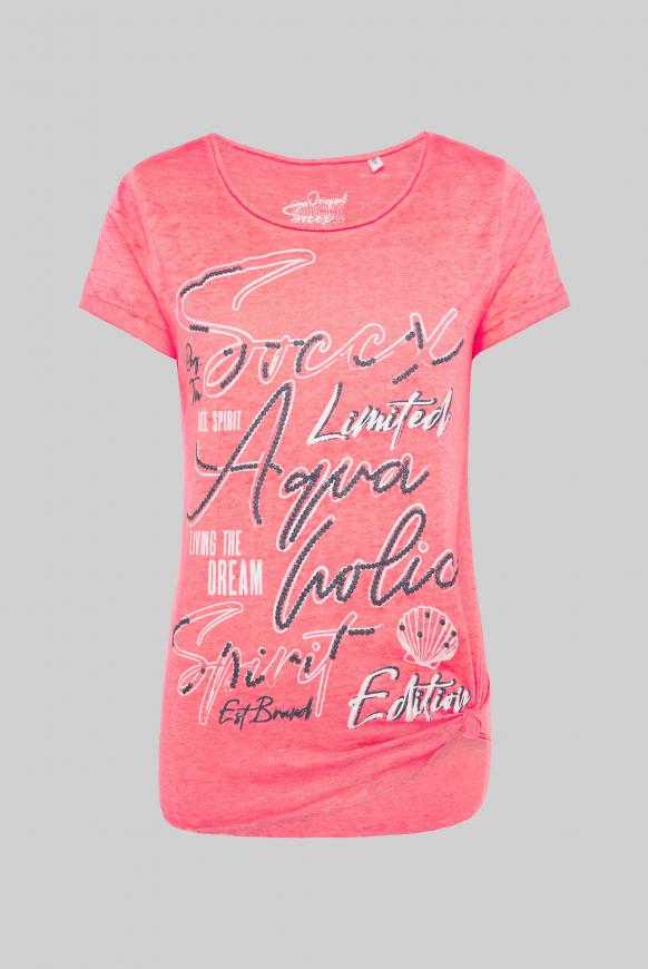 Ausbrenner-Shirt mit Knotensaum und Puff Print