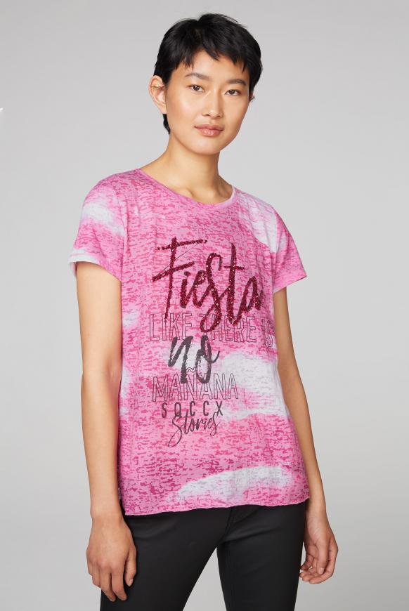 Ausbrenner-Shirt mit Print und Pailletten