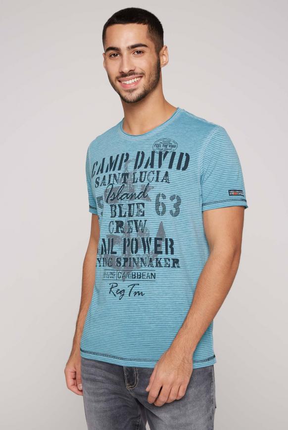 Ausbrenner-Shirt mit Streifen und Print summer aqua