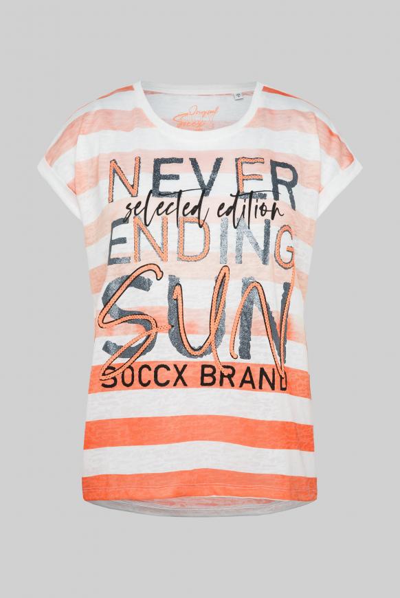 Ausbrenner-Shirt mit Streifen und Wording Print