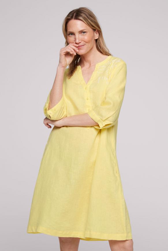 Ausgestelltes Leinenkleid mit Print faded yellow