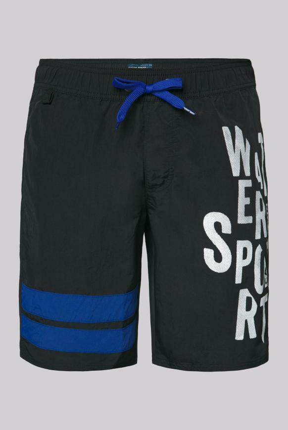 Badeshorts mit Kontraststreifen und Print