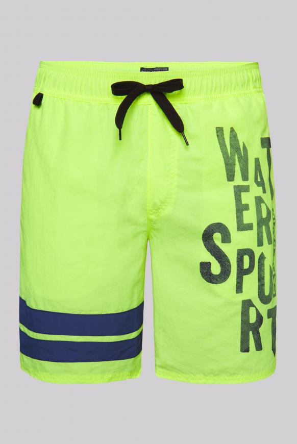 Badeshorts mit Kontraststreifen und Print