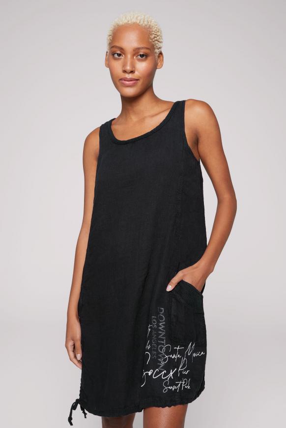 Ballonkleid aus Leinen mit Mesh-Details black