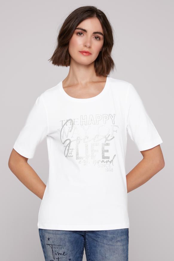Basic Kurzarm-Shirt mit Glitter Print opticwhite