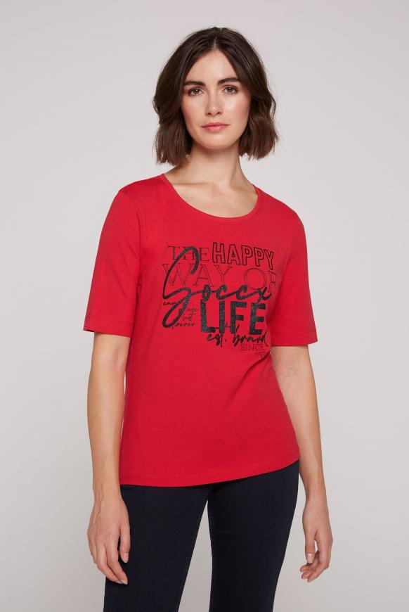 Basic Kurzarm-Shirt mit Glitter Print flame scarlet