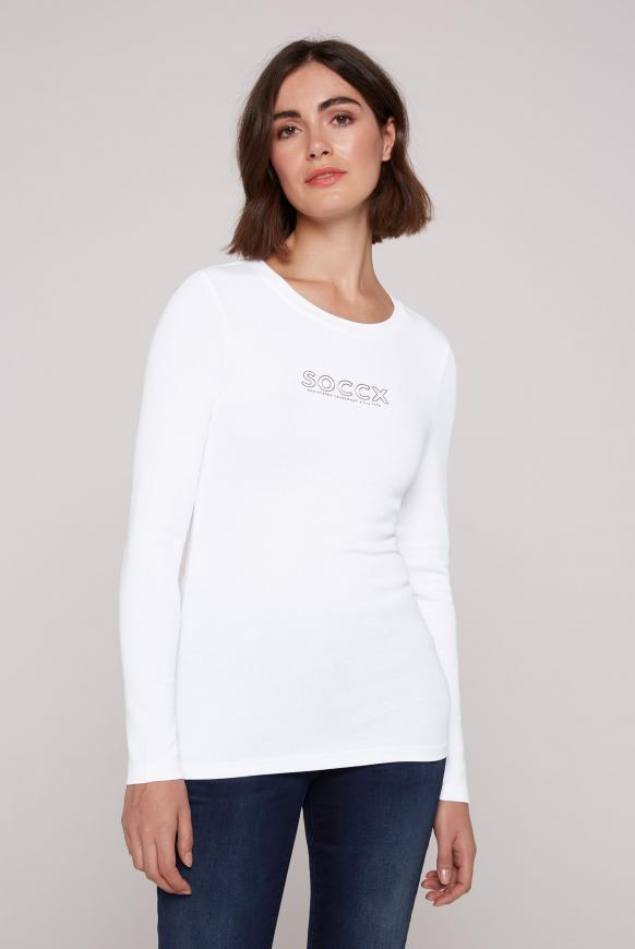 CAMP DAVID & SOCCX | Basic Langarmshirt mit Foliendruck opticwhite