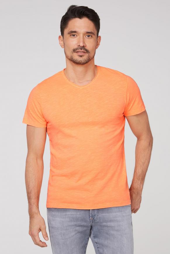 Basic T-Shirt mit V-Ausschnitt neon orange