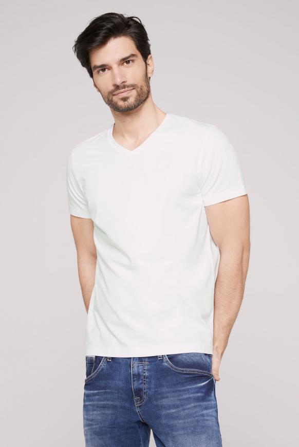 Basic T-Shirt mit V-Ausschnitt und Logostick