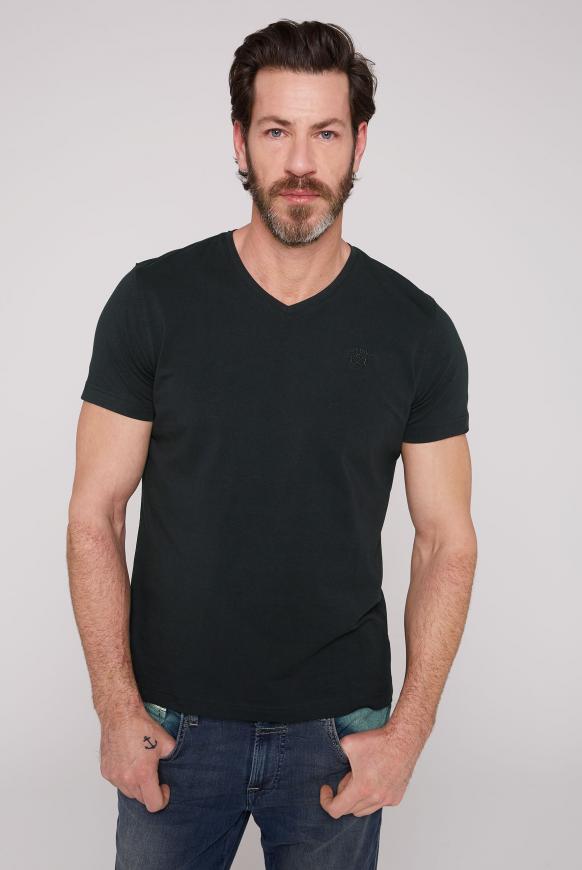 Basic T-Shirt mit V-Ausschnitt und Logostick