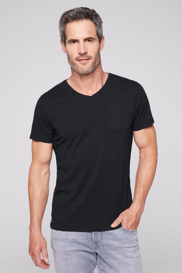Basic T-Shirt mit V-Neck und Brusttasche black