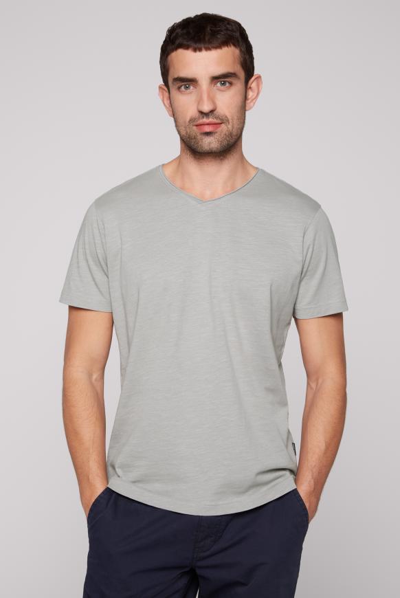 Basic T-Shirt V-Neck mit Used-Kante polo grey