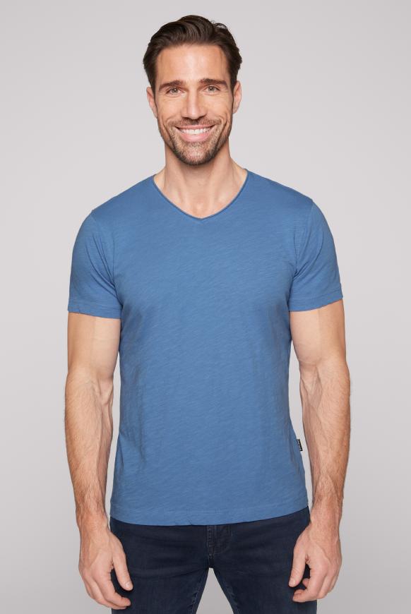 Basic T-Shirt V-Neck mit Used-Kante sky blue