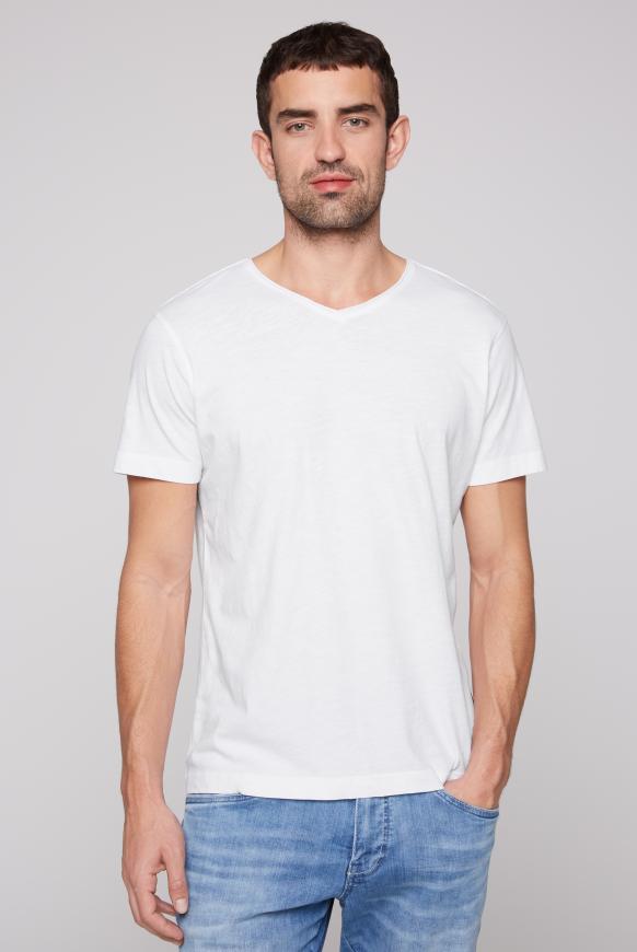 Basic T-Shirt V-Neck mit Used-Kante opticwhite