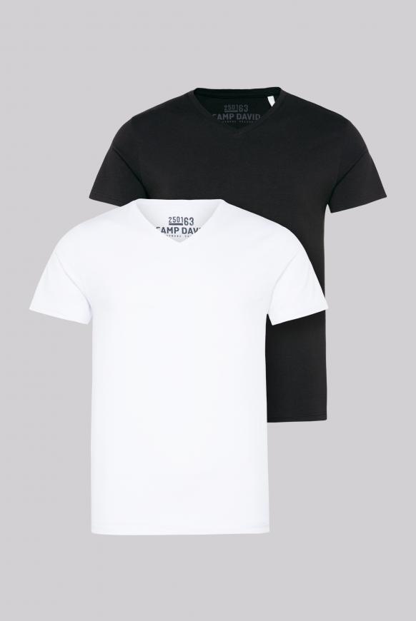 Basic T-Shirts mit V-Neck  black / opticwhite
