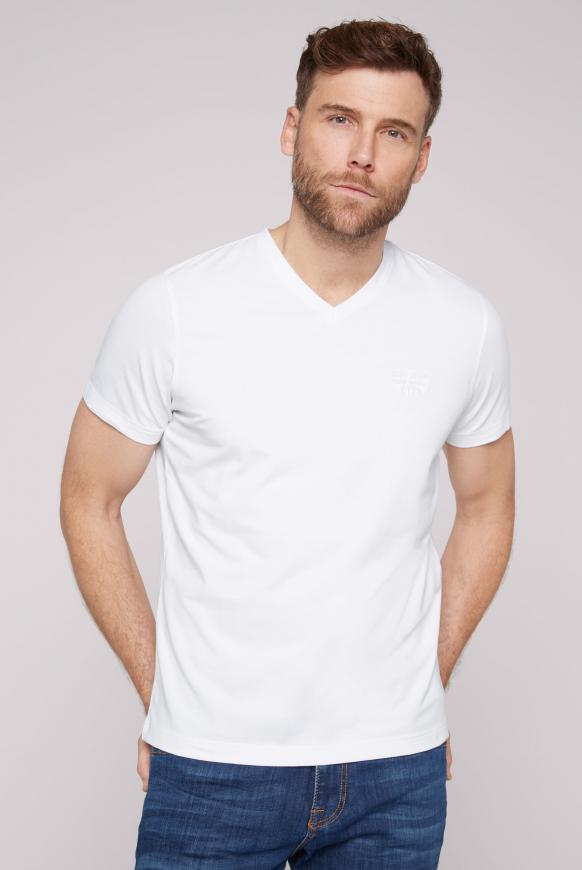 Basic V-Shirt mit Logo-Stickerei