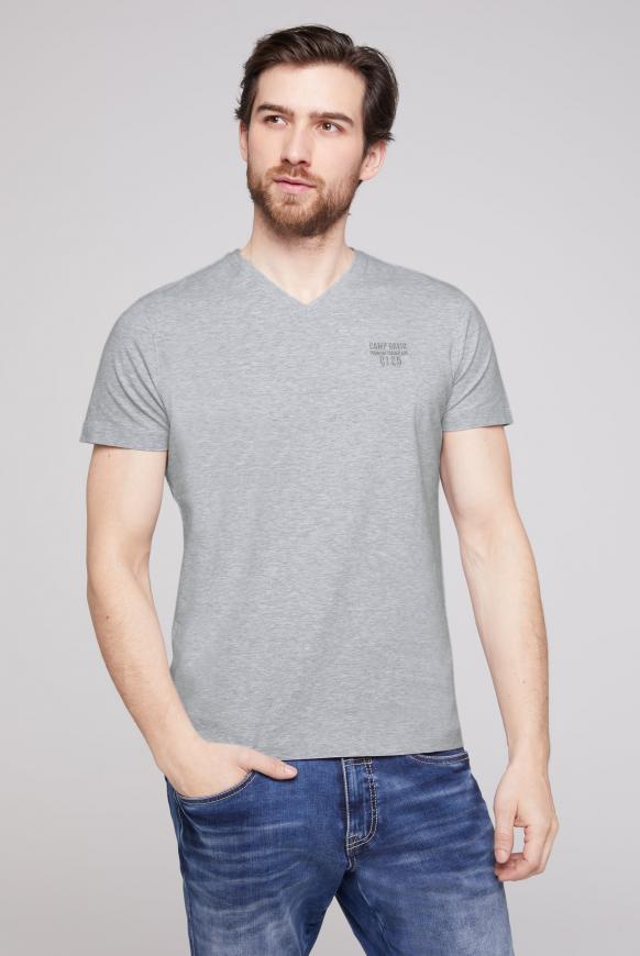 Basic V-Shirt mit Logo-Stickerei