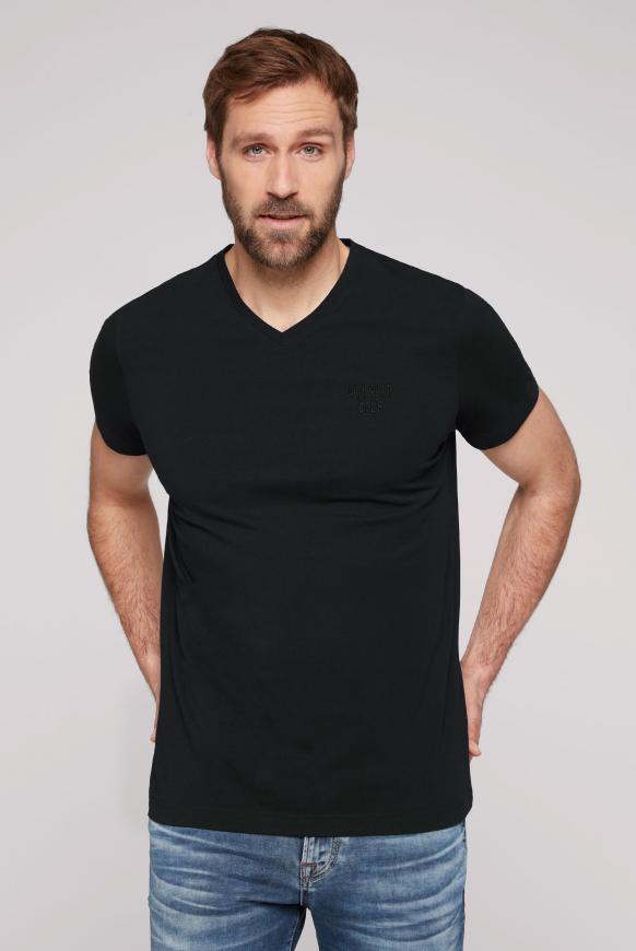 Basic V-Shirt mit Logo-Stickerei