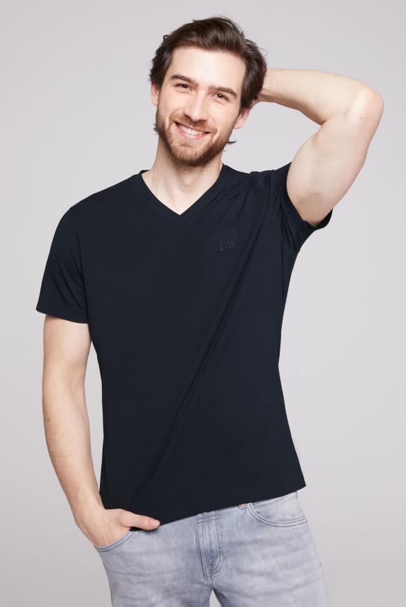 Basic V-Shirt mit Logo-Stickerei