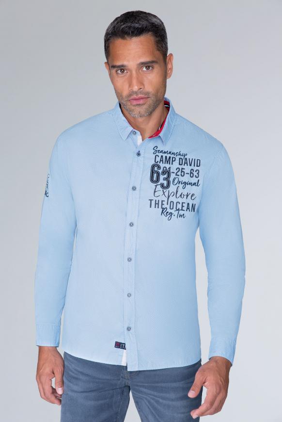 Baumwollhemd mit Stickereien, Regular Fit light blue