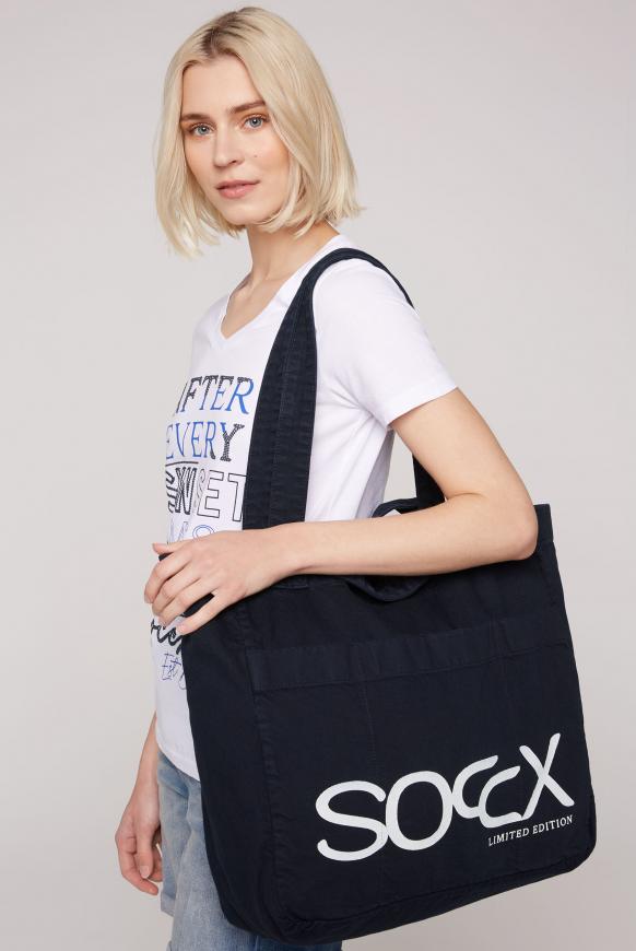 Beach Bag aus Canvas mit Logo Print blue navy