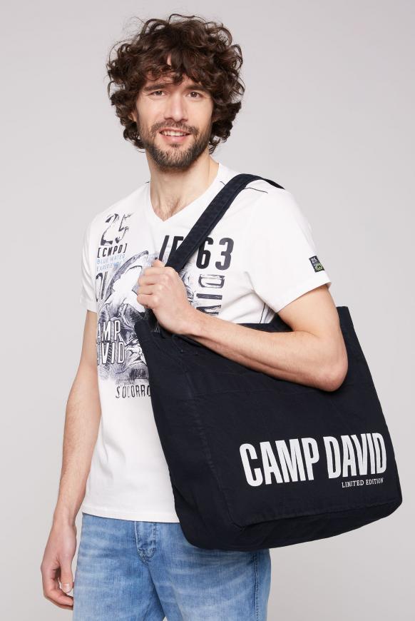 Beach Bag aus Canvas mit Logo Print blue navy