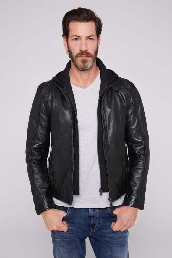 Bikerjacke aus Leder mit Kapuzeneinsatz
