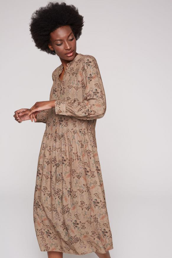 Blümchenkleid mit langen Ärmeln caramel