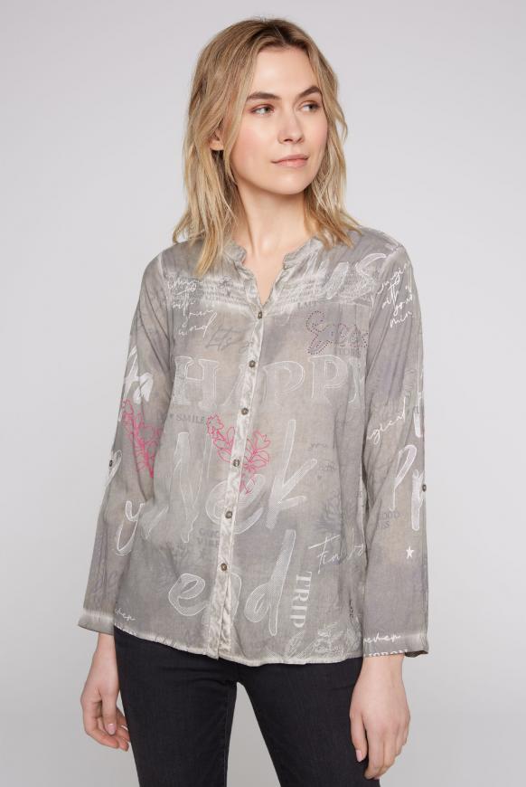 Bluse Inside Oil Dyed mit All Over Print pale sand