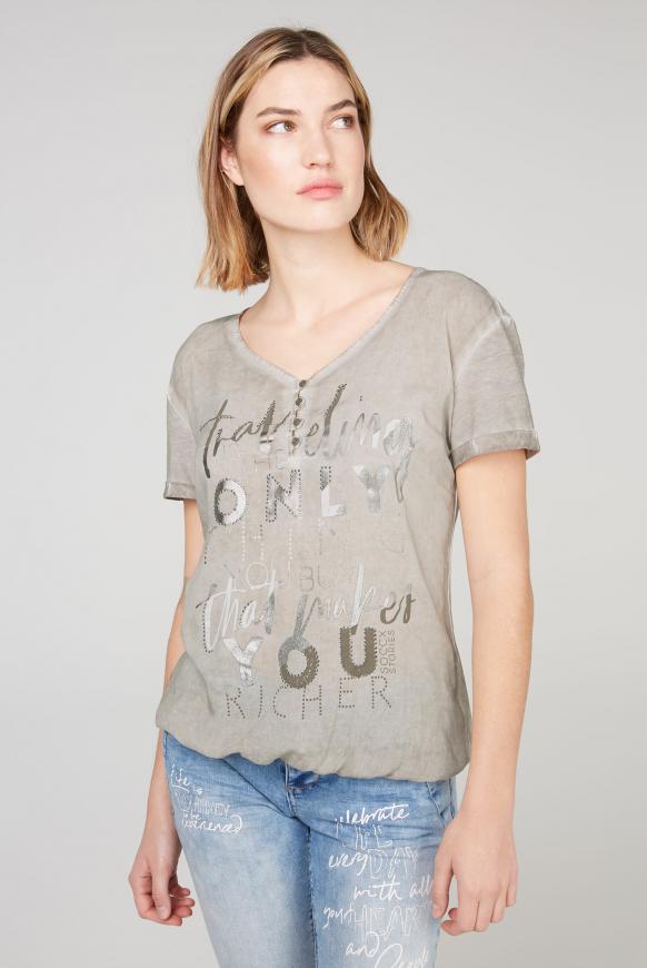 Blusenshirt im Materialmix mit Artwork