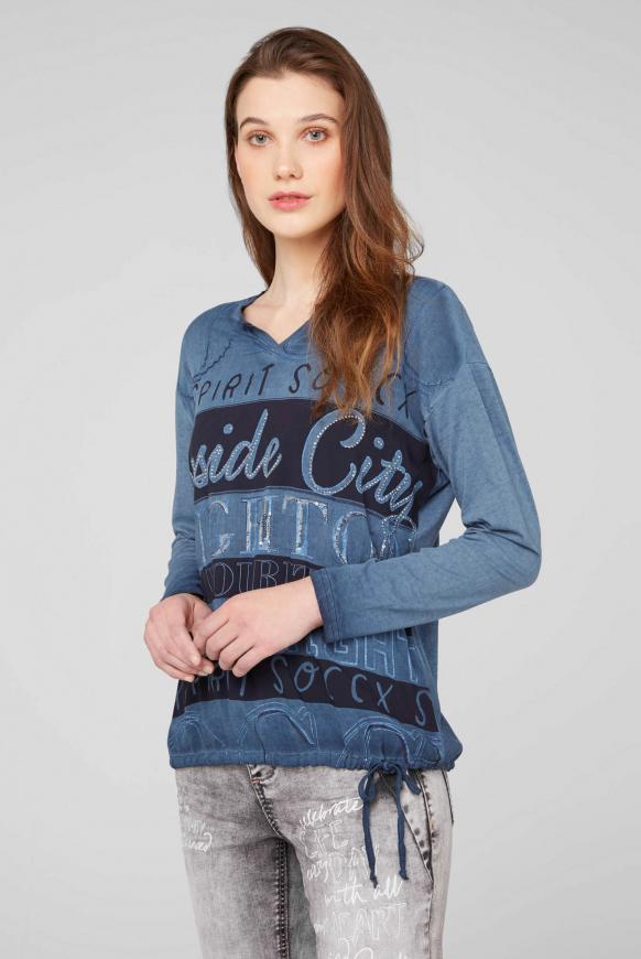 Blusenshirt im Materialmix mit Artwork