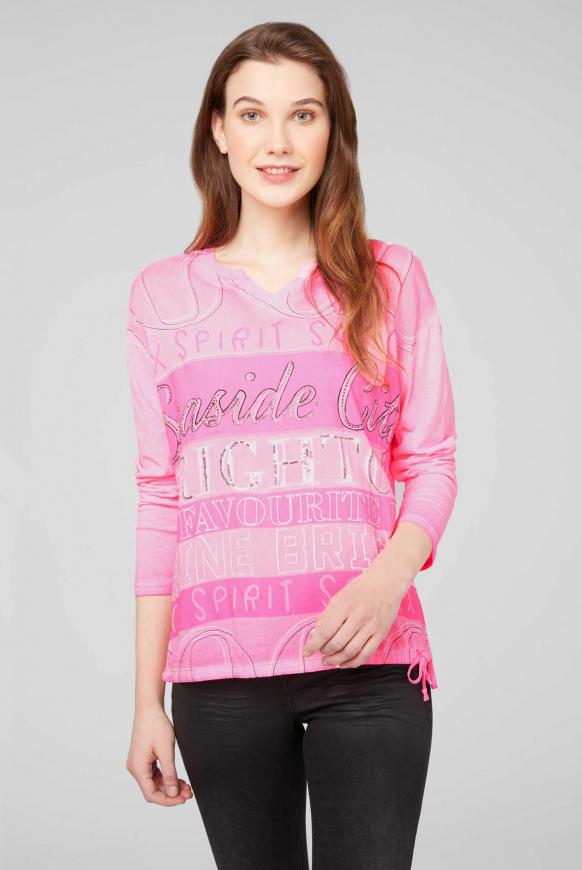 Blusenshirt im Materialmix mit Artwork