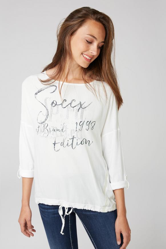 Blusenshirt im Materialmix mit Logo Artwork
