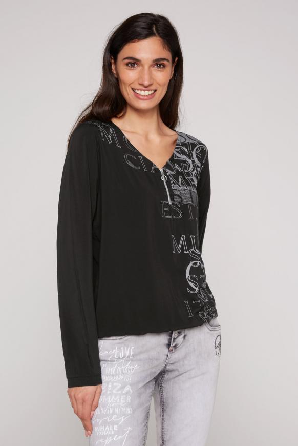 Blusenshirt mit Artwork und Zipper black