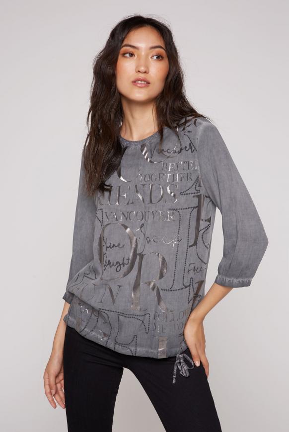 Blusenshirt mit Folien-Glitter-Print concrete grey