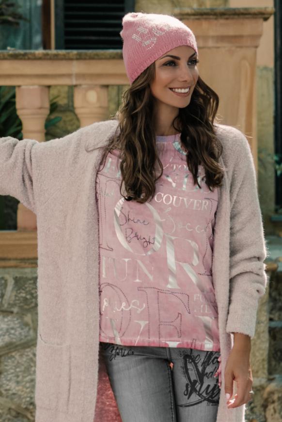 Blusenshirt mit Folien-Glitter-Print lipstick