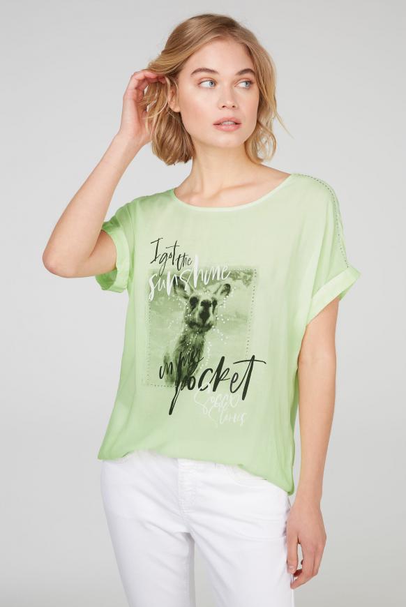 Blusenshirt mit Fotodruck und Glitzersteinen